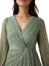 Adrianna Papell Metallic Mesh Draped Gown Vestido para ocasión Especial, Pizarra Verde, 42 para Mujer