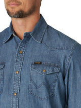 Wrangler Iconic Regular Fit Snap Shirt Camisa Abotonada, Denim Mid Tint, XXL para Hombre