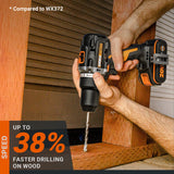 WORX NITRO 18V(20V MAX) Taladro de Percusión sin Cable WX352.4, PowerShare, Motor sin Escobillas, 60Nm, Control de Velocidad Variable, luz LED, 2.0Ah Baterías Recargables Suministradas