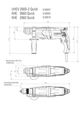 Metabo UHE 2660-2 rotary hammers Sin llave 2500 RPM 800 W - Martillo perforador (Sin llave, 2,6 cm, 2500 RPM, 2,8 J, 4200 ppm, 1,3 cm)