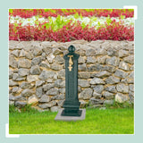 Relaxdays Fuente de Pie Antigua, con Grifo, 47 x 14 x 18,5 cm, Bebedero de Jardín, Terraza, Aluminio Fundido, Verde, Acero