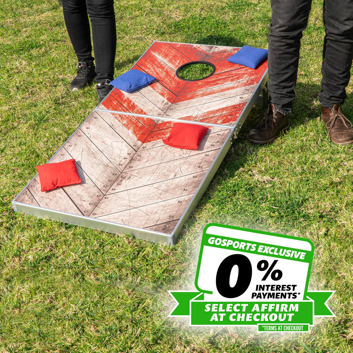 GoSports - Juego de Cornhole con diseño rústico Rojo y Azul, tamaño reglamentario