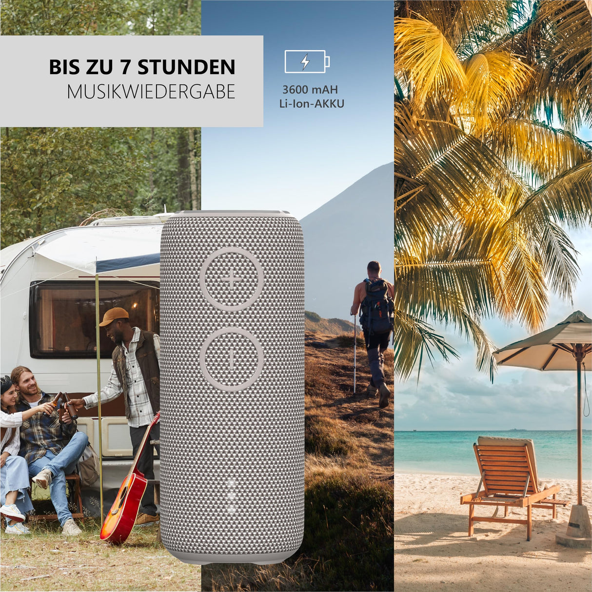 Silva Schneider Altavoz Bluetooth PBS 3600 BT | 200 W | IPX7 Resistente al Agua | TWS & LED-RGB | batería de 3600 mAh | hasta 7 Horas de autonomía | Gris Claro