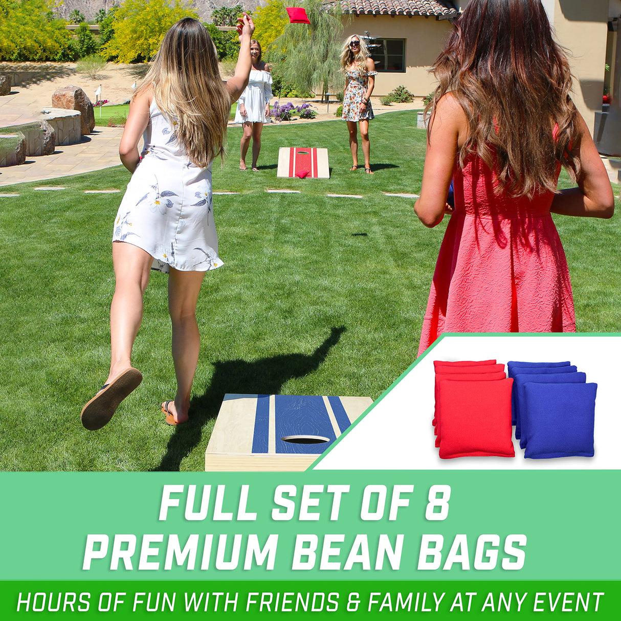 GoSports - Juego de Cornhole con diseño de Madera de 1,2 x 0,6 m, Incluye Dos Tablas de 1,2 x 0,6 m, 8 Bolsas de Frijoles (pufs) y Funda de Transporte