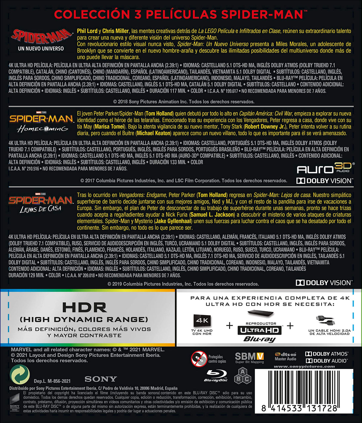 Pack Spider-man (Homecoming - Lejos de casa - Un nuevo universo) (4K Ultra-HD + Blu-ray) [Blu-ray]