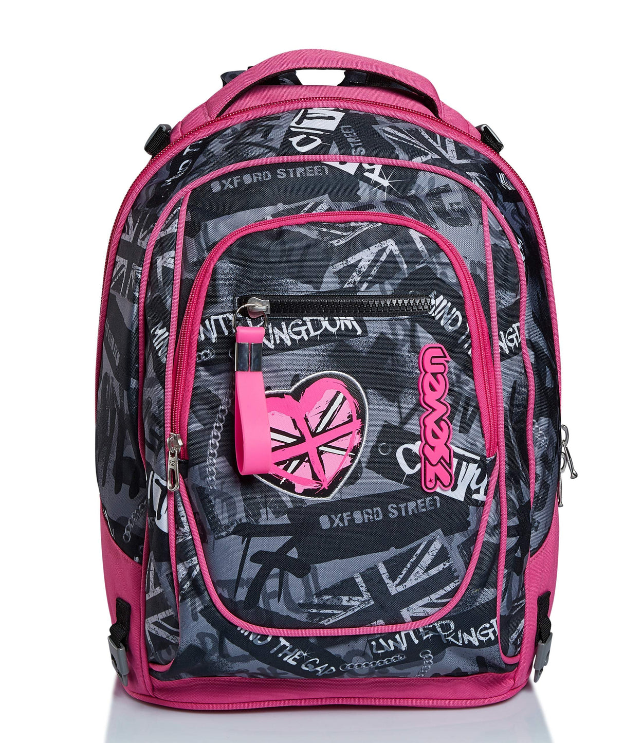 NEW TECH KEEP FLAG - Mochila Escolar 3 en 1 Desmontable + Carro, Trolley Rosa y Negro - Sistema Salva Tirantes
