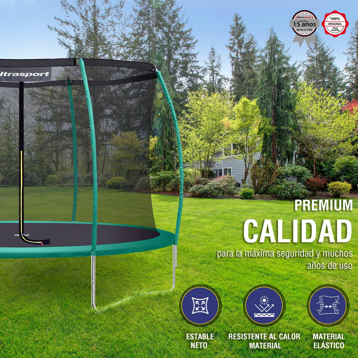 Ultrasport Deluxe Cama Elastica Niños Exterior 244 cm hasta 100 kg con Red de Seguridad, Acolchado I Camas Elasticas, Trampolin, Colchoneta Elastica, Trampolines para Niños