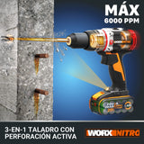 WORX Taladro Percutor Slammer Brushless 20V | PowerShare | WX354 | 2 baterías 2Ah y cargador | Perfora hormigón, motor sin escobillas, velocidad variable, ajustes de par 18+1+1 | Percusión activa