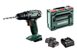 Metabo 602207560-Taladro Atornillador a Batería 18V/ 2 x 2.0 Ah Li-Ion BS 18-Portabrocas 10 mm con Maletín, 18 V, Negro, Verde
