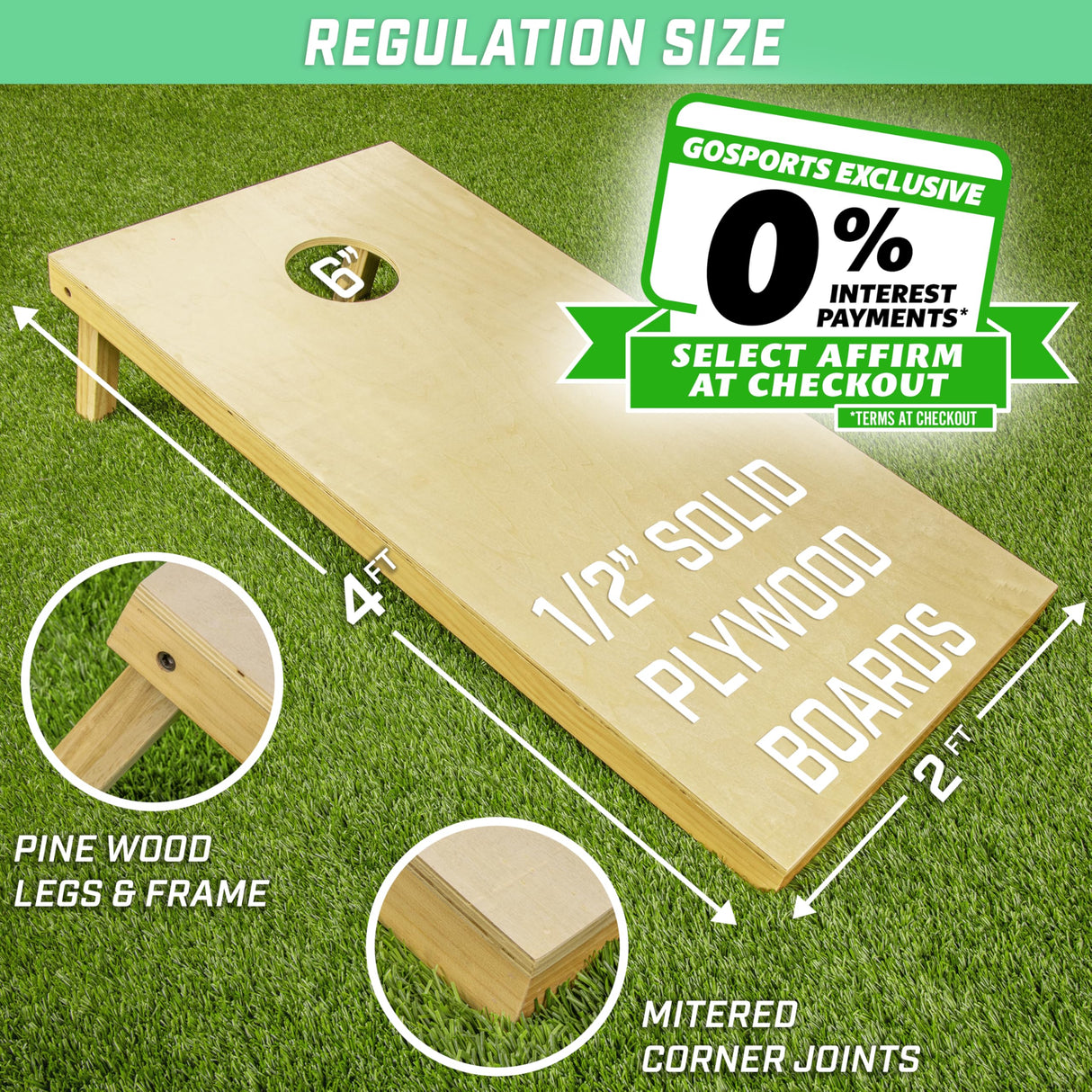 GoSports - Juego de Cornhole de Madera Maciza de tamaño reglamentario