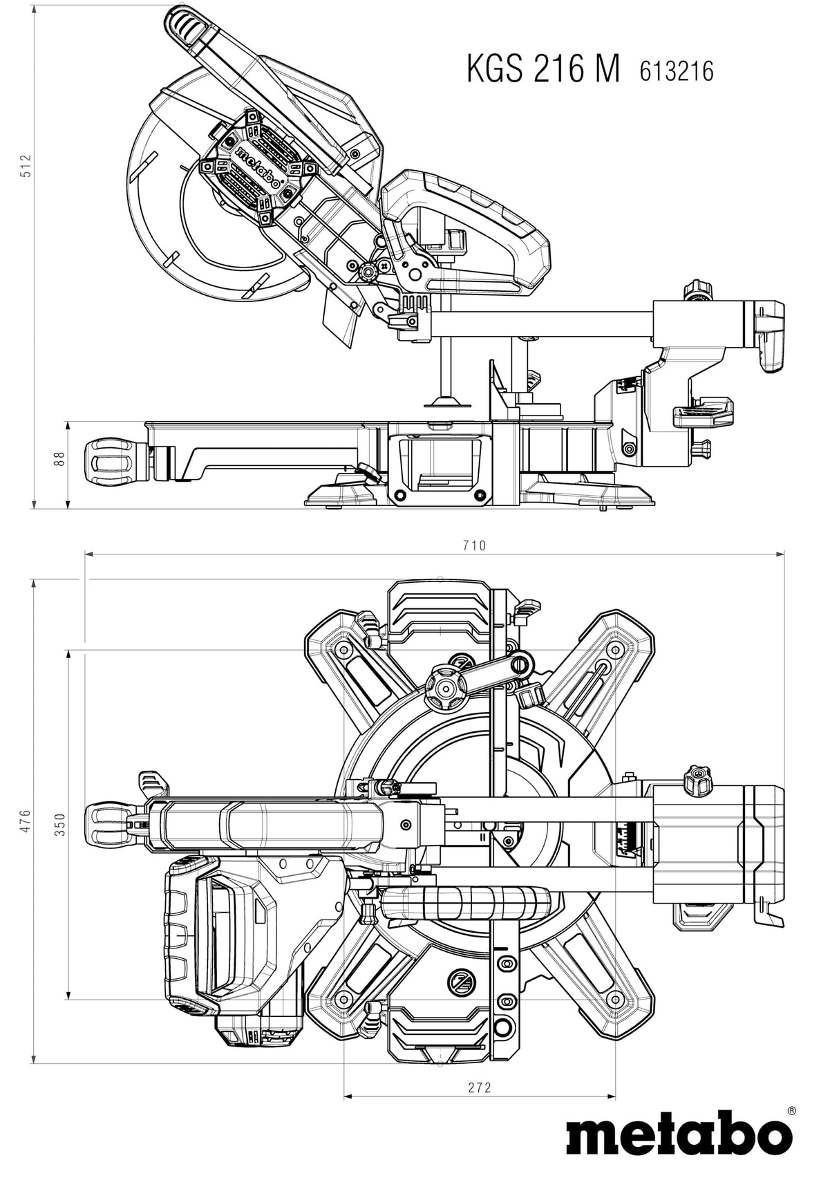 metabo sierra de tracción, corte transversal e inglete KGS 216 M – 613216000 – con línea de corte Precision Cut Line, disco de 216 mm y función de tracción – cable de 2 m